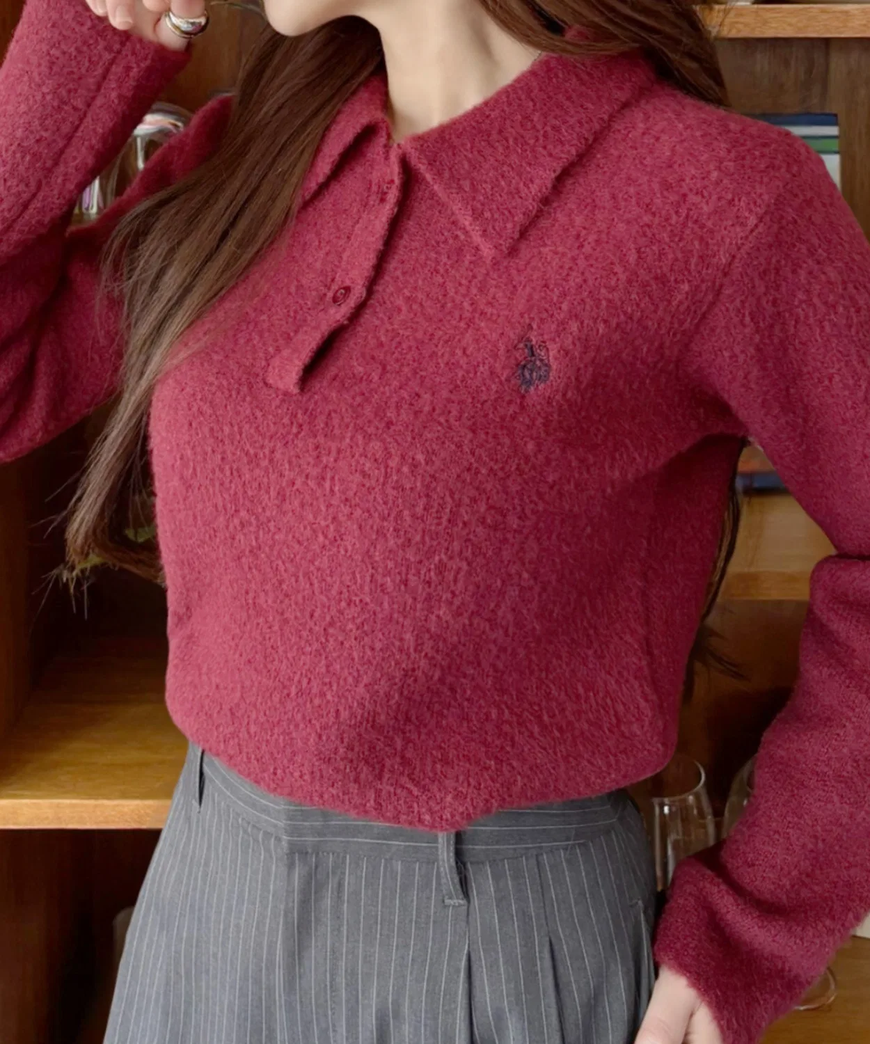 Женский шерстяной лонгслив поло с длинным рукавомU.S. POLO ASSN., Red