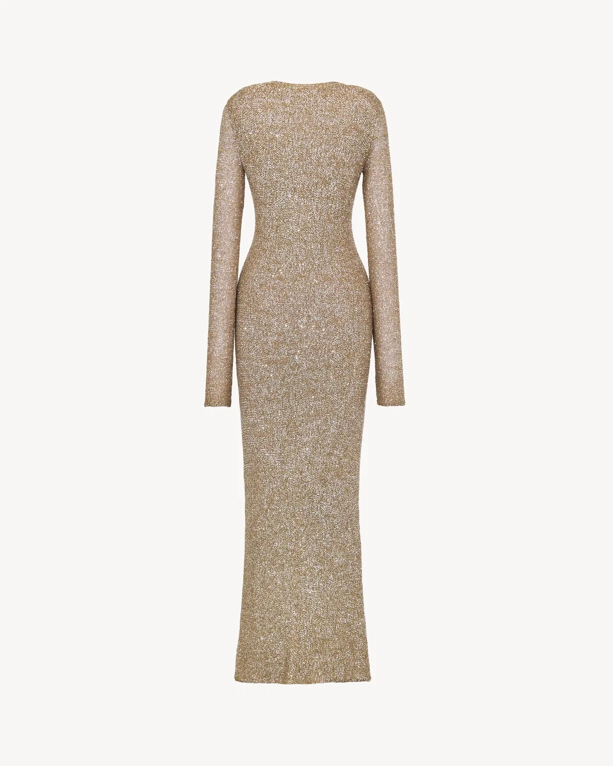 Длинное вязаное платье с пайетками SAINT LAURENT, коричневый — фото 2