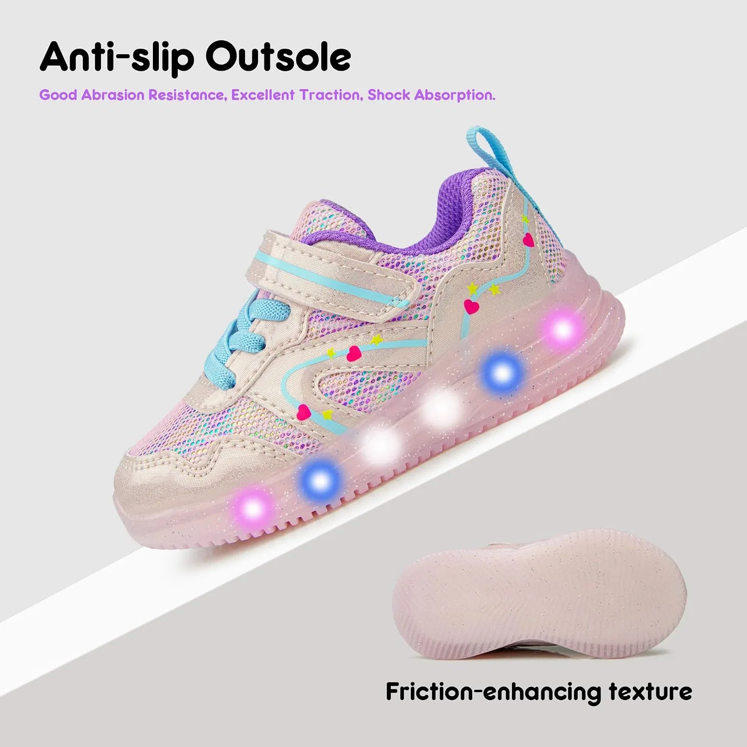 Детские кроссовки для девочек со светящейся подошвой YESKIS, Pink Light Up Shoes — фото 3