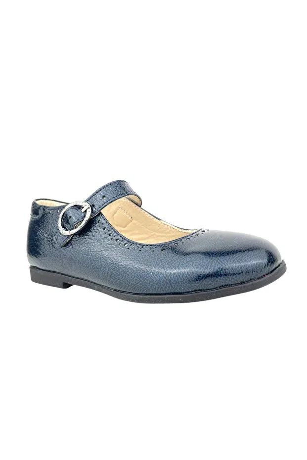 Детские туфли для девочек кожаные модели Janset Nubebe, Navy Blue Patent Leather — фото 2
