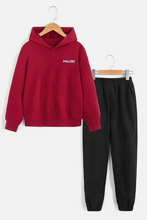 Детский комплект спортивного костюма с принтом для девочек Kids polizei tracksuit set Trendypassion, Red — фото 2