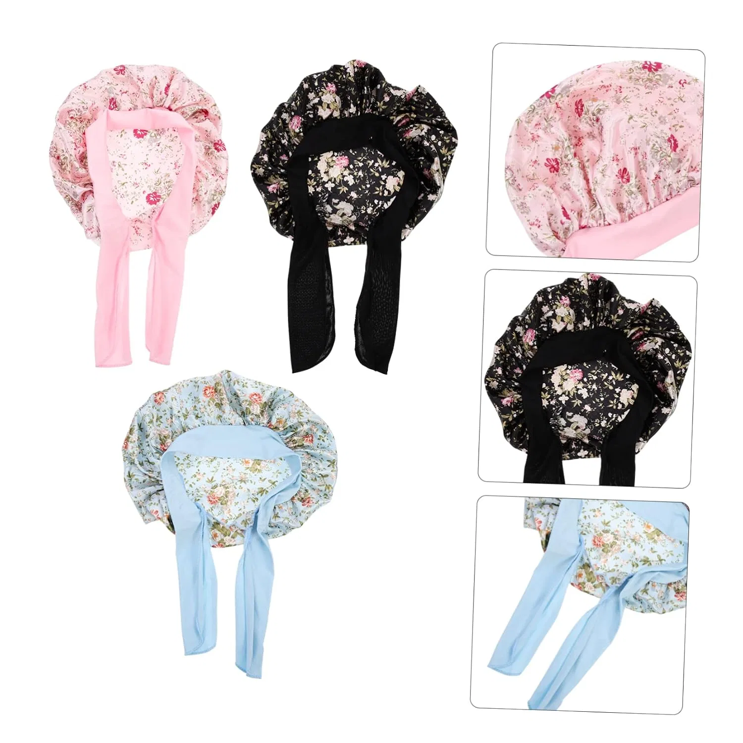 Шапочка для душа Satin, Healeved, 6 шт, 24x24 см, Schwarz, Rosa, Blau — фото 2