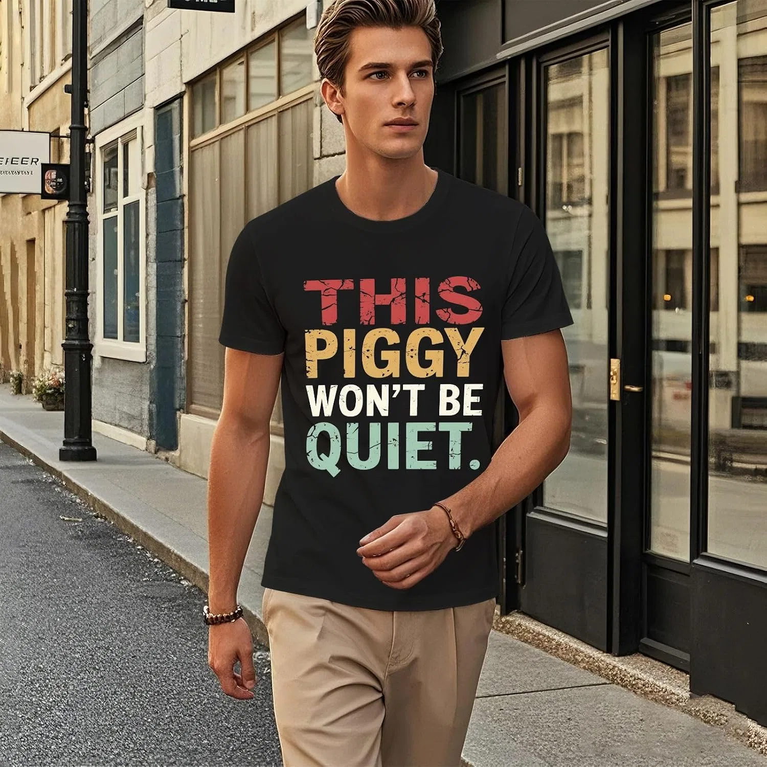 Футболка с принтом Vintage Quiets Piggy, Allblack — фото 4