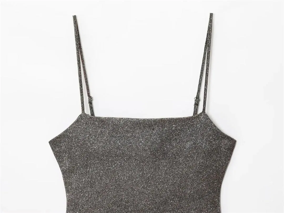 Женское летнее короткое платье на тонких бретелях, Gray — фото 2