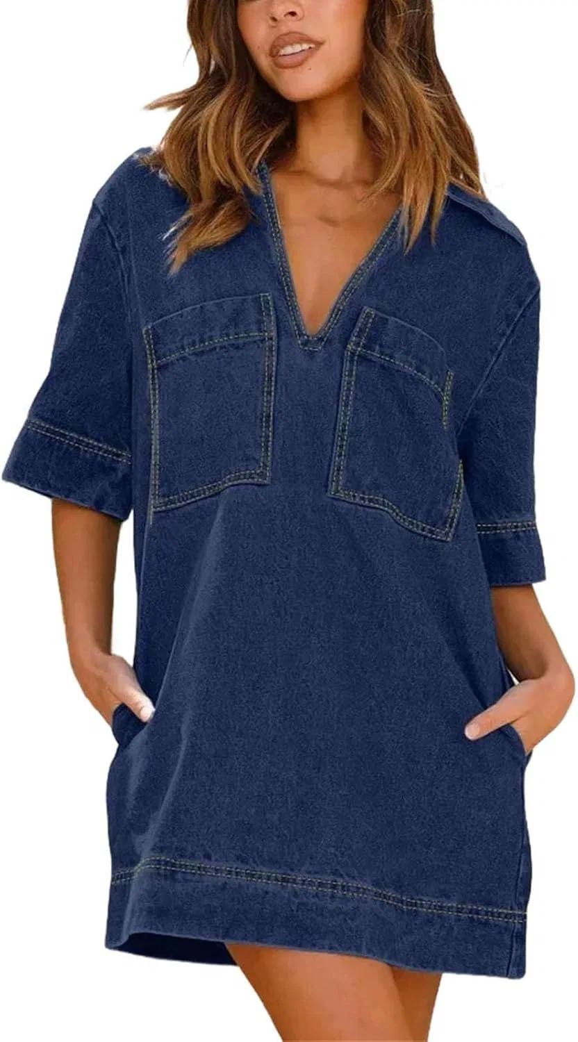 Женское джинсовое платье с отложным воротником Regular, Dark Blue