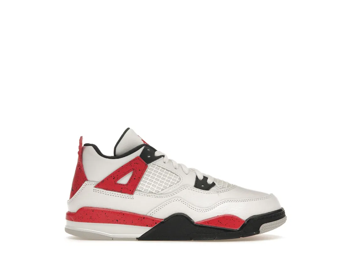 Детские кроссовки с верхом из кожи White/Fire Red/Black/Neutral Grey Jordan 4 Retro Jordan, White/Fire Red/Black/Neutral Grey