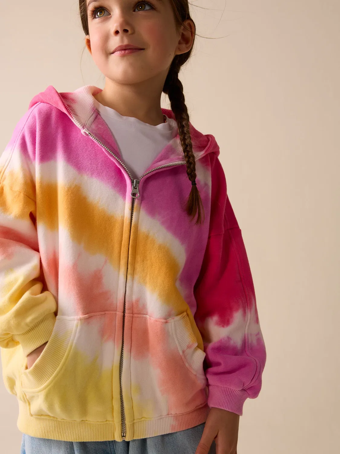 Худи на молнии с капюшоном Pink Multi Tie Dye Next, розовый мульти-тай-дай