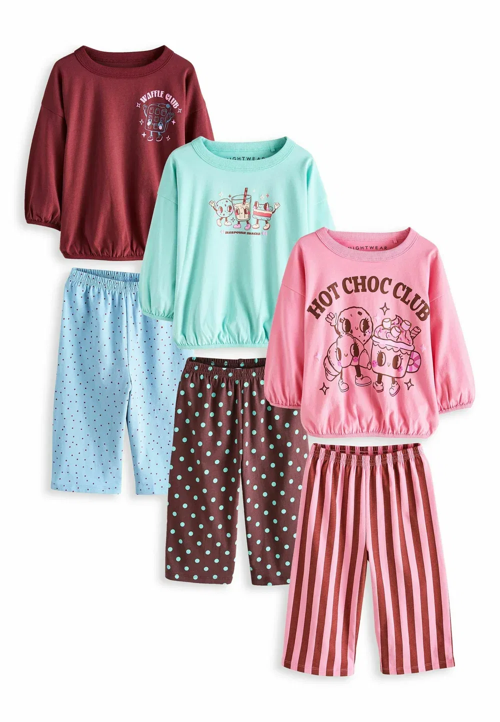Комплект из 3 пижамных комплектов с широкими штанинами Next, Pink Brown Graphic Top — фото 4