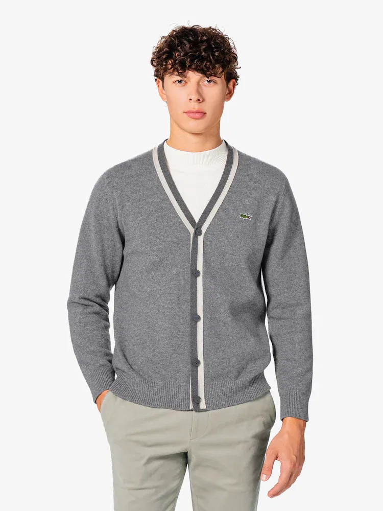 Свитер V-образный вырез, шерстяной LACOSTE, Antique Silver