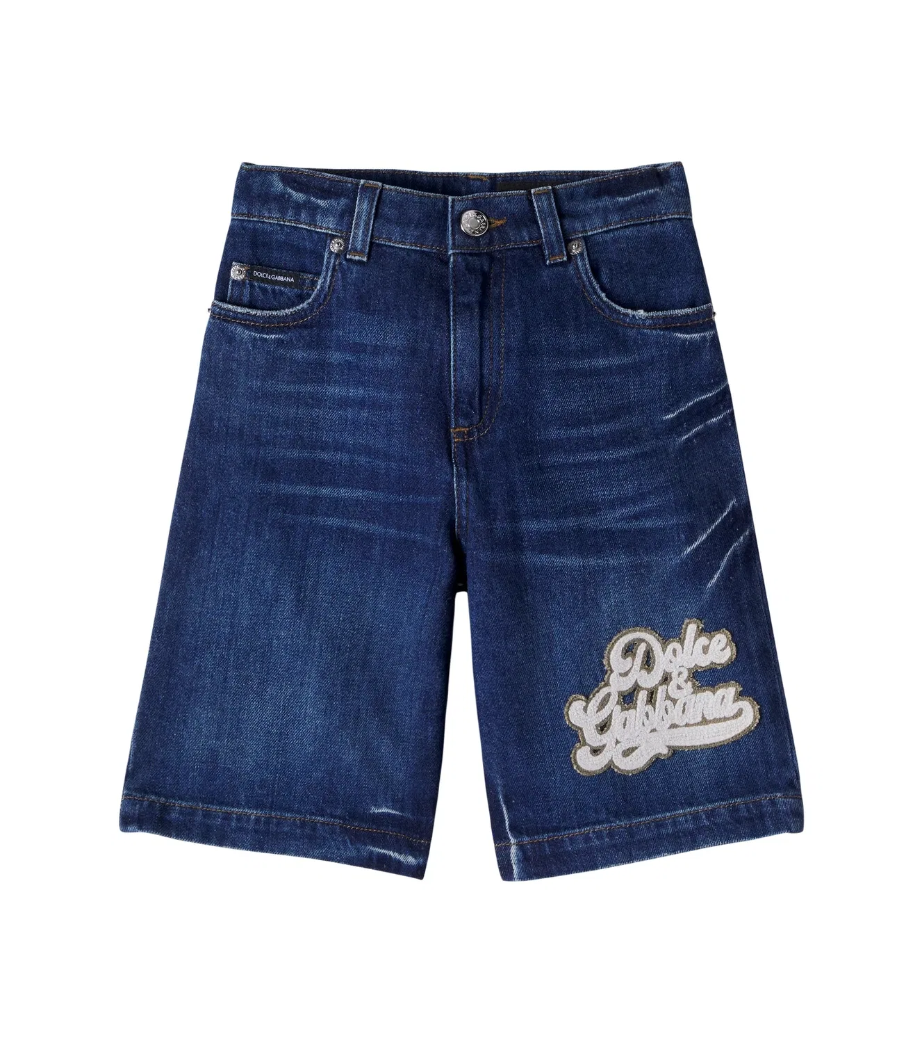 Шорты джинсовые с нашивкой-логотипом Dolce&Gabbana Kids, синий