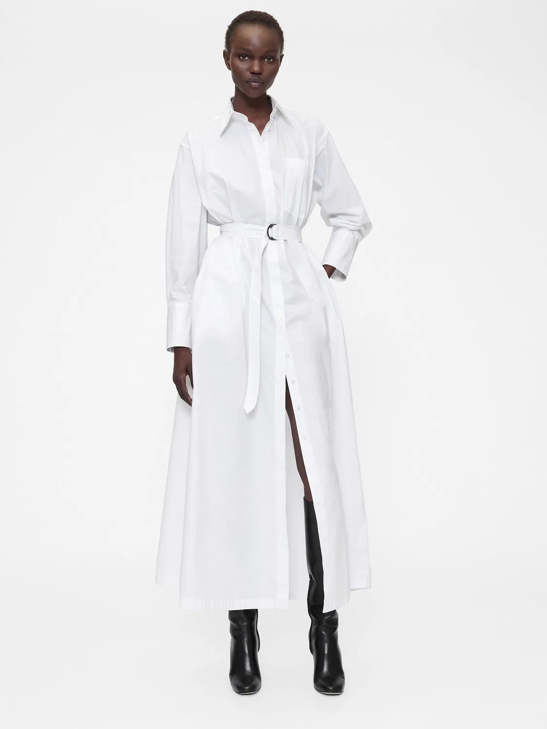Платье-рубашка oversize GapStudio White Poplin Belted Oversized Maxi Gap, белый