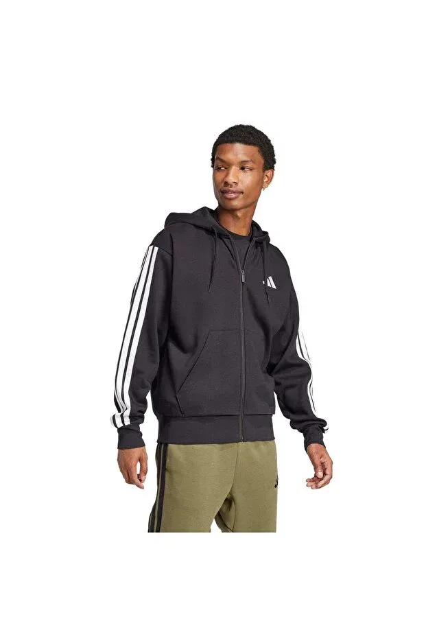 Мужское худи с длинным рукавом Essentials 3-stripes fleece hoodie Adidas, Black-White — фото 4