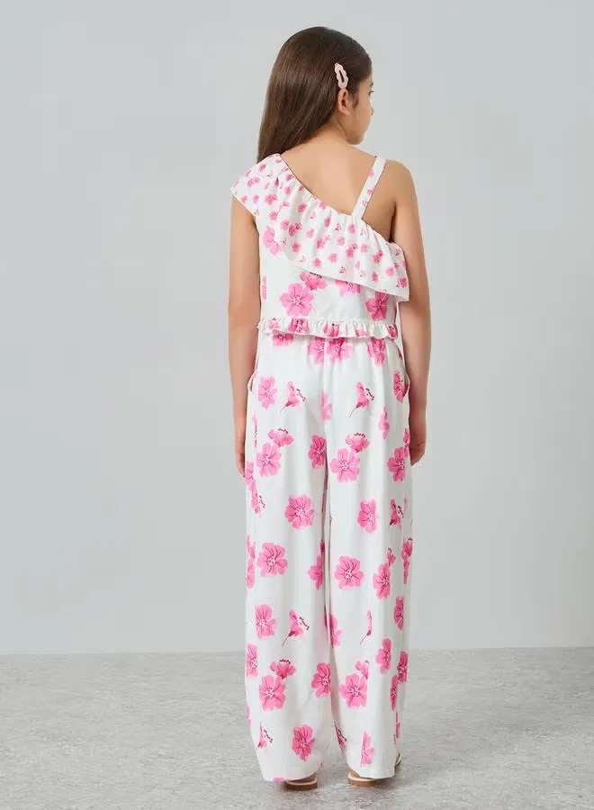 Styli Комплект с цветочным принтом топ без рукавов и брюки, off white — фото 4
