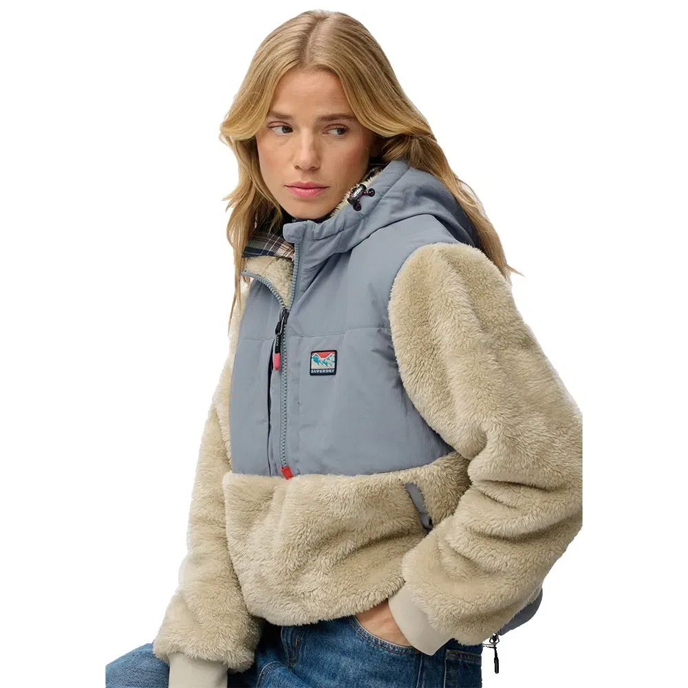 Худи Super Soft Hybrid половинная молния Superdry, бежевый — фото 4