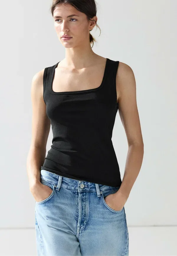 Топ хлопковый Massimo Dutti, черный