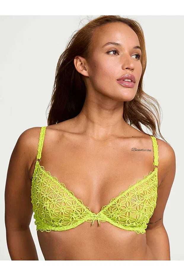 Женский бюстгальтер кружевной Geo Daisy Lace Unpadded Low-Cut Demi Bra Victoria'S Secret, Light Yellow