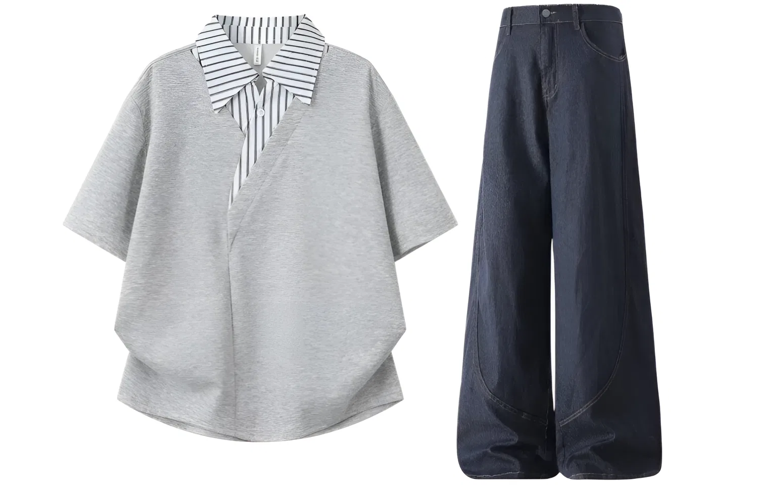 Детский комплект спортивной одежды с отложным воротником Gray Top+Original Cow Blue Pants, GWAF, Gray/Blue