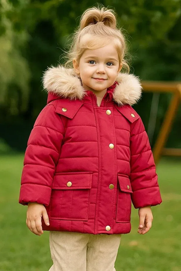 Детское пальто для девочек зимнее пуховик Ysferbutik, Red