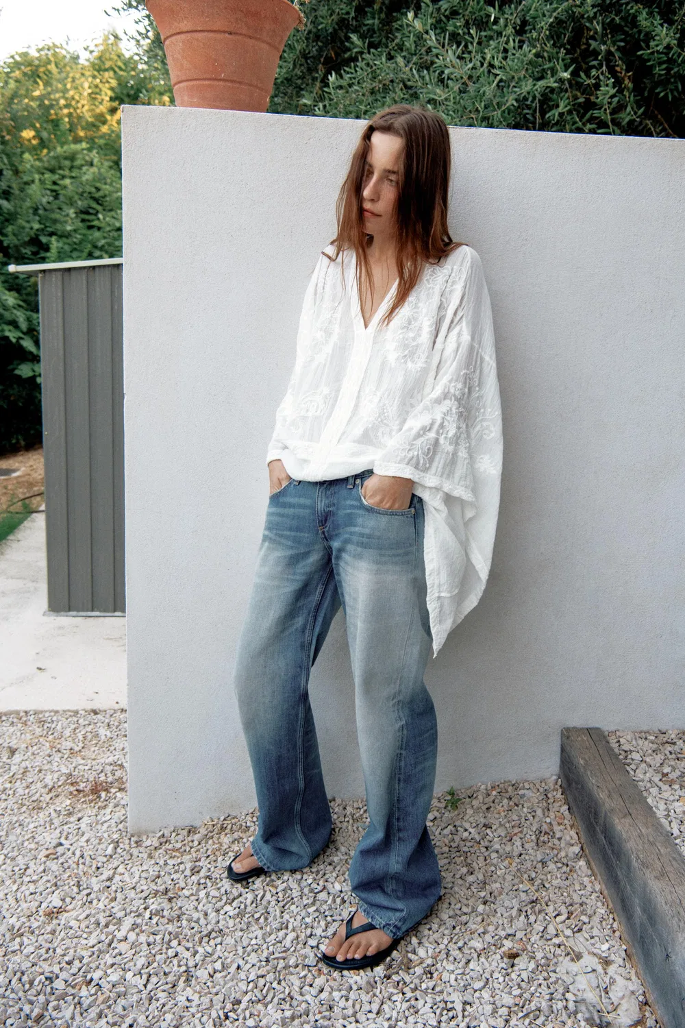 Вышитая блузка-накидка из коллекции ZW ZARA, White — фото 3