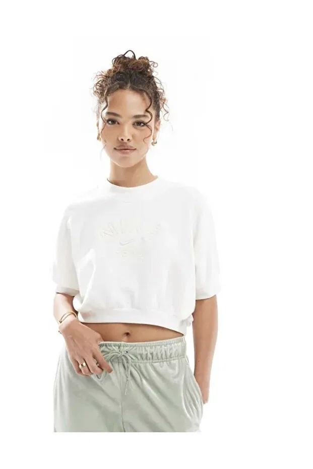 Женская футболка свободного кроя с коротким рукавом Sportswear collection short-sleeve fleece loose fit t-shirt Nike, Off-White