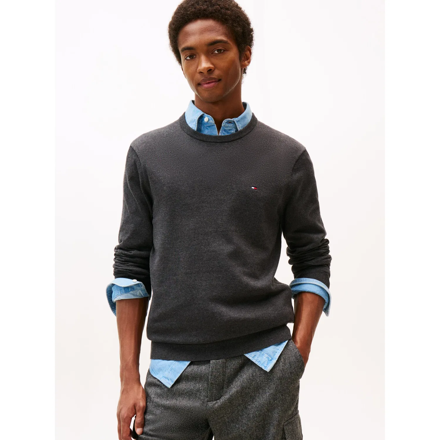Мужской джемпер с круглым вырезом Regular Fit Tommy Hilfiger, Dark Grey Heather
