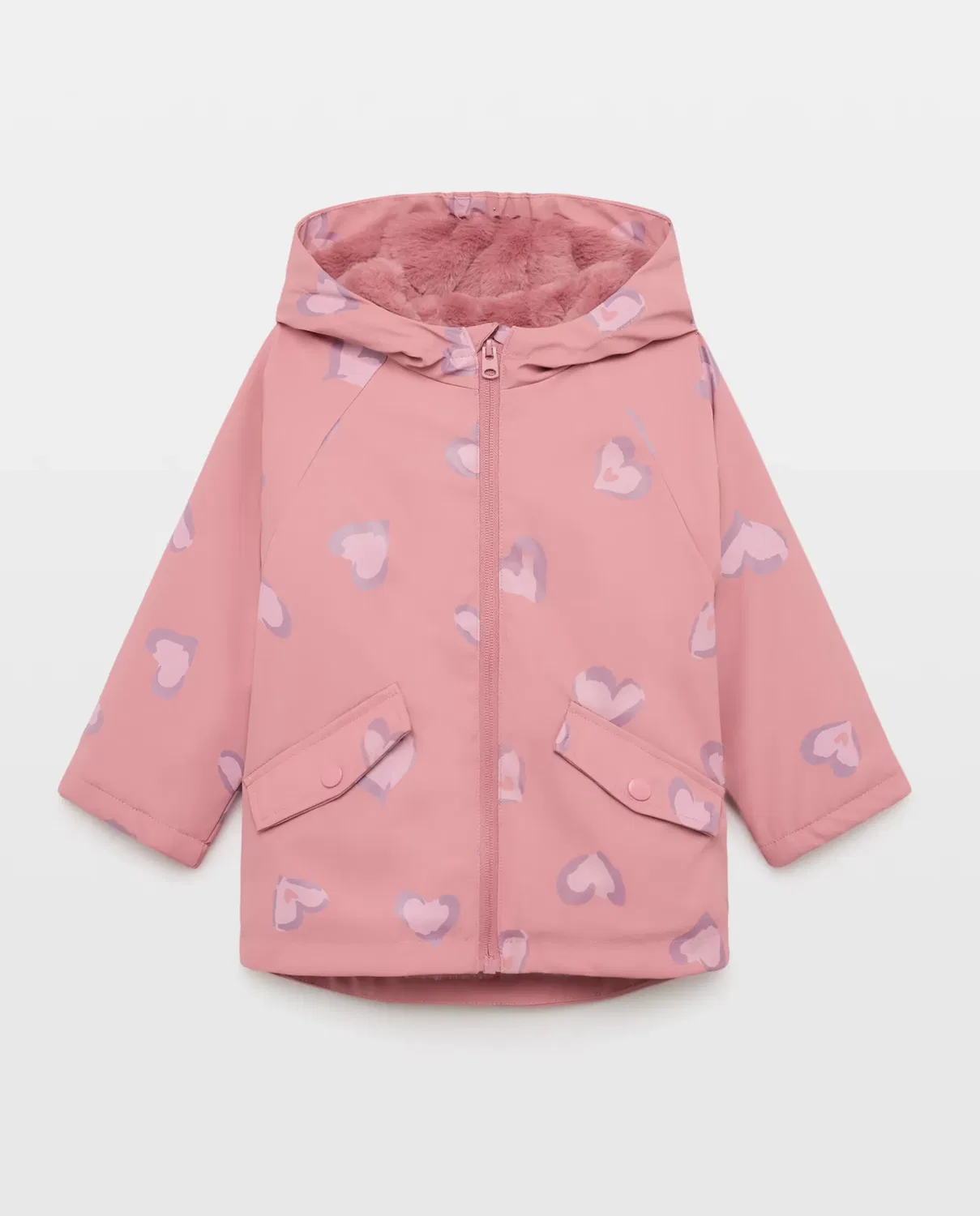 Детское пальто для девочек с принтом Chubasquero engomado all over print mini mancha animal en forma de corazón Kids El Corte Inglés, Rosa