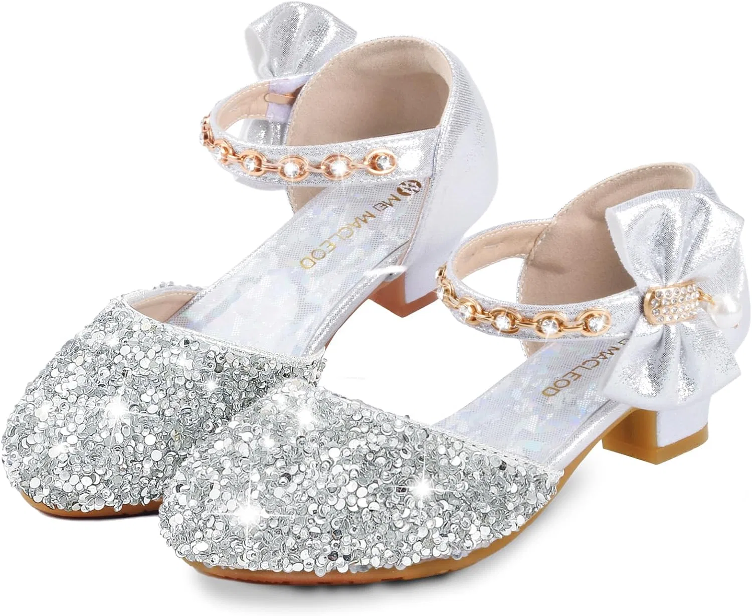 Детские туфли для девочек с принтом Mary Jane Flower Glitter ZGDG, Silver
