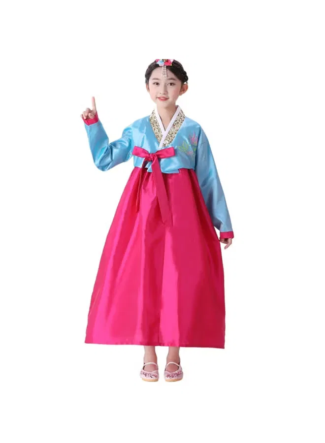Костюм ханбок с шелковой юбкой комплект Korean girls kids hanbok Al Aoyama, синий