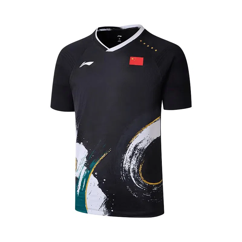 Детская футболка для бадминтона с V-образным вырезом Black Li-Ning
