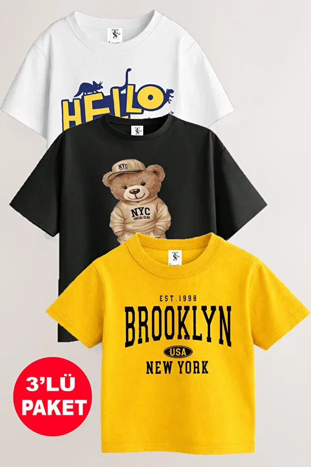 Детский комплект футболок для мальчиков с принтом Teddy bear printed Twins Tailors, Yellow