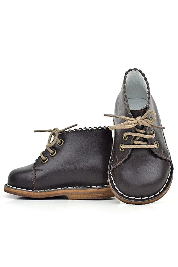 Детские ботинки для девочек кожаные с принтом Handmade genuine leather lace-up baby boots Stella Butik, Brown — фото 3