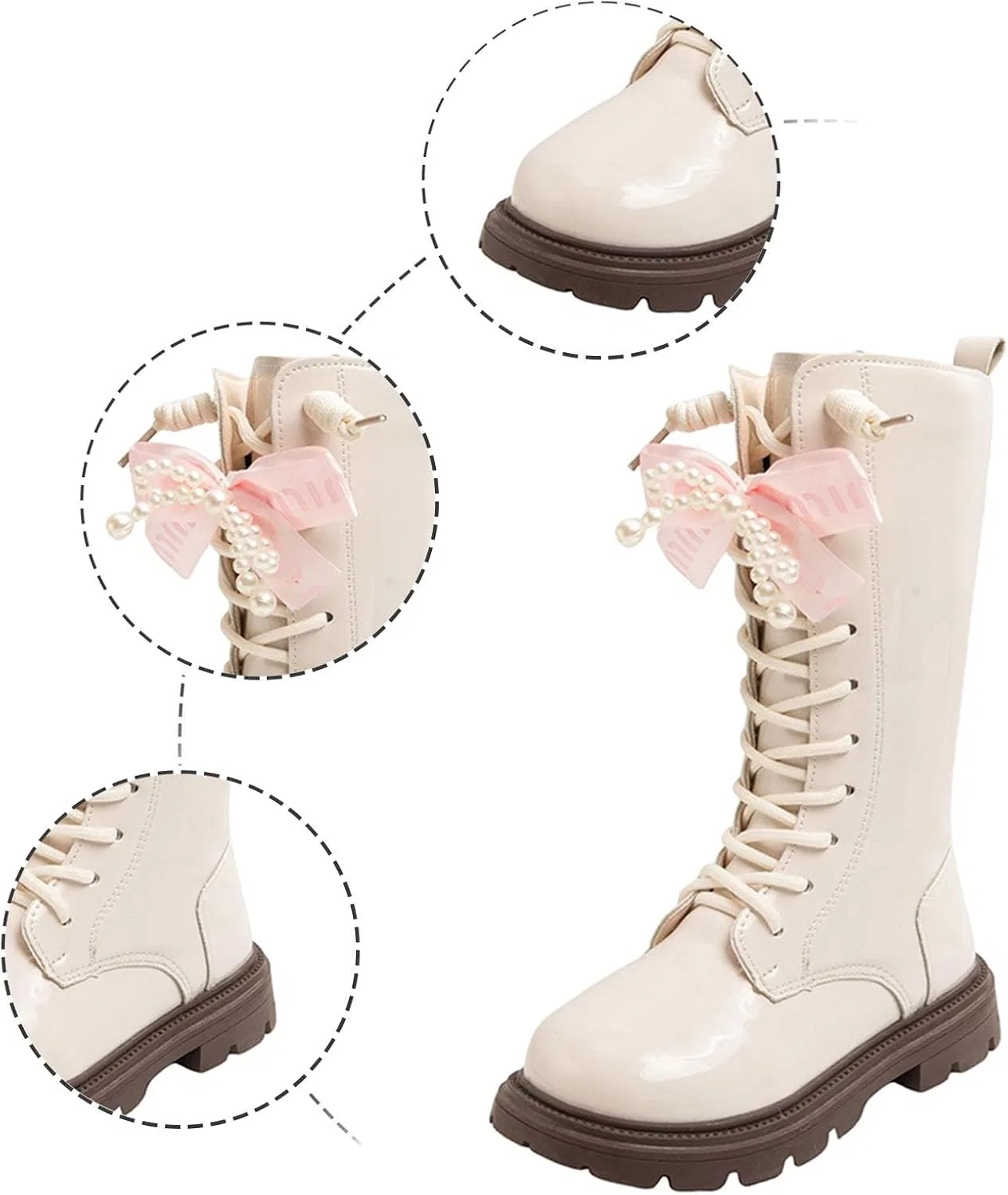 Детские сапоги для девочек с бантом, модель Shiny Dress Boots, White — фото 4
