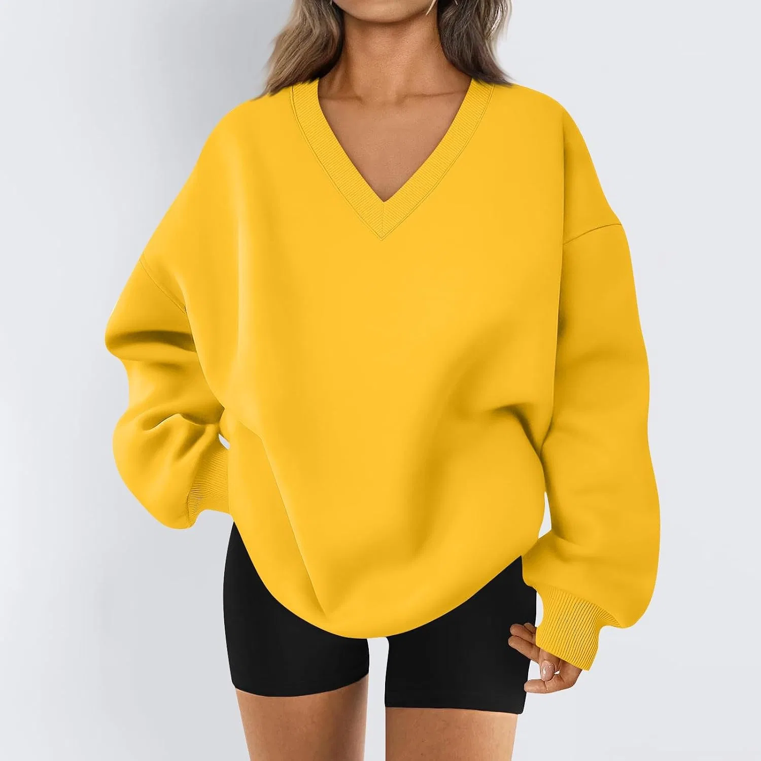 Женский свитшот оверсайз с V-образным вырезом, 03-yellow — фото 2