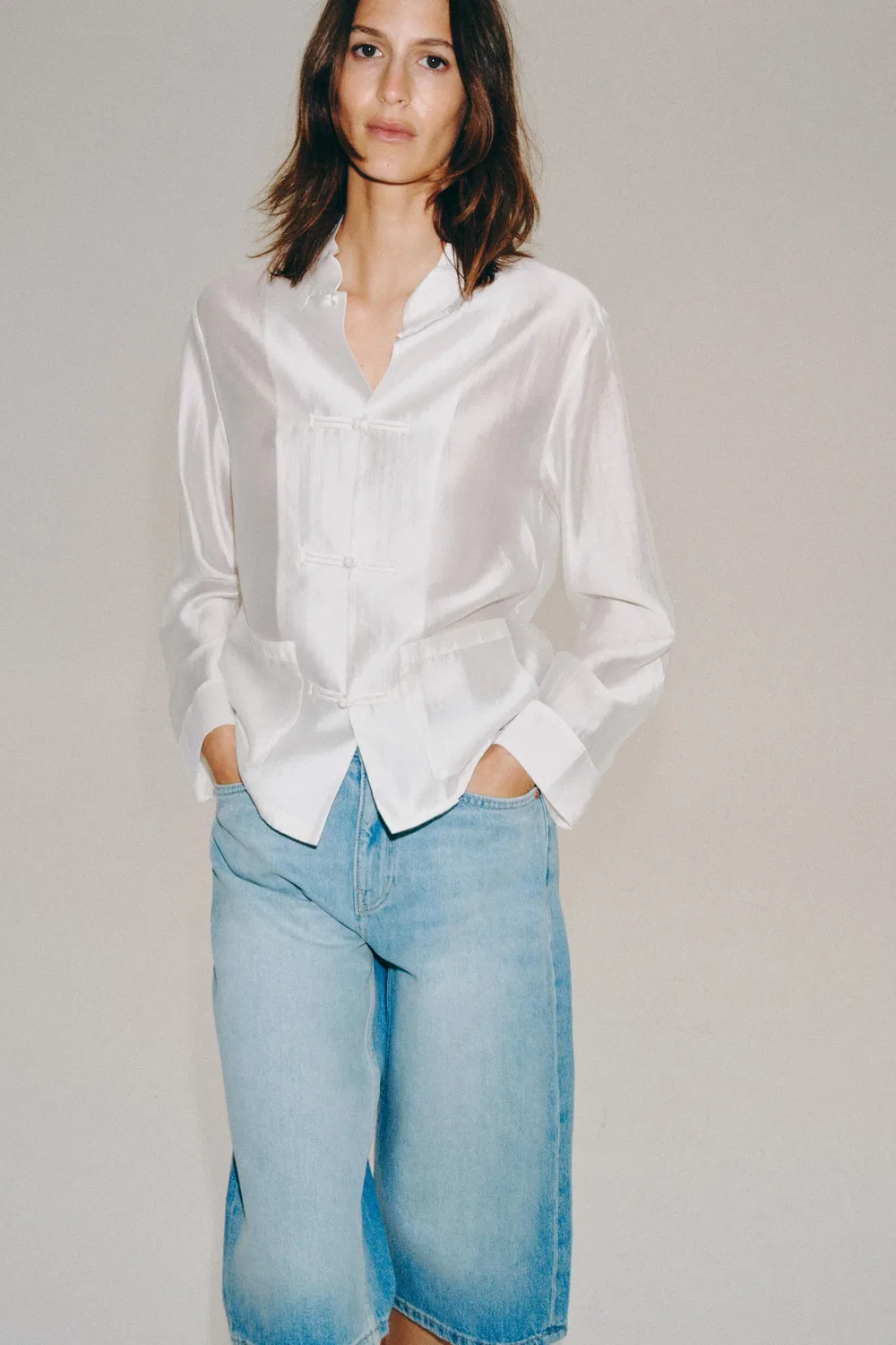 Джинсовые шорты-бермуды средней посадки из коллекции ZW ZARA, Light blue — фото 2