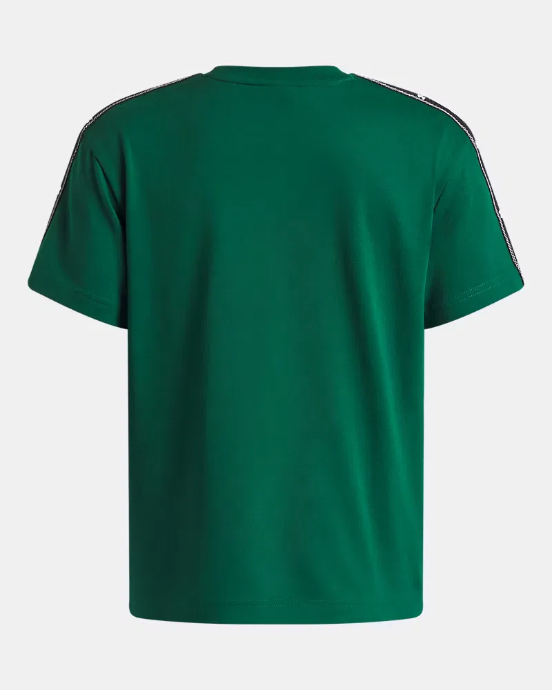 Футболка для мальчиков свободного кроя с лентой на рукавах UA Icon Taped UnderArmour, Campus Ivy/White — фото 2