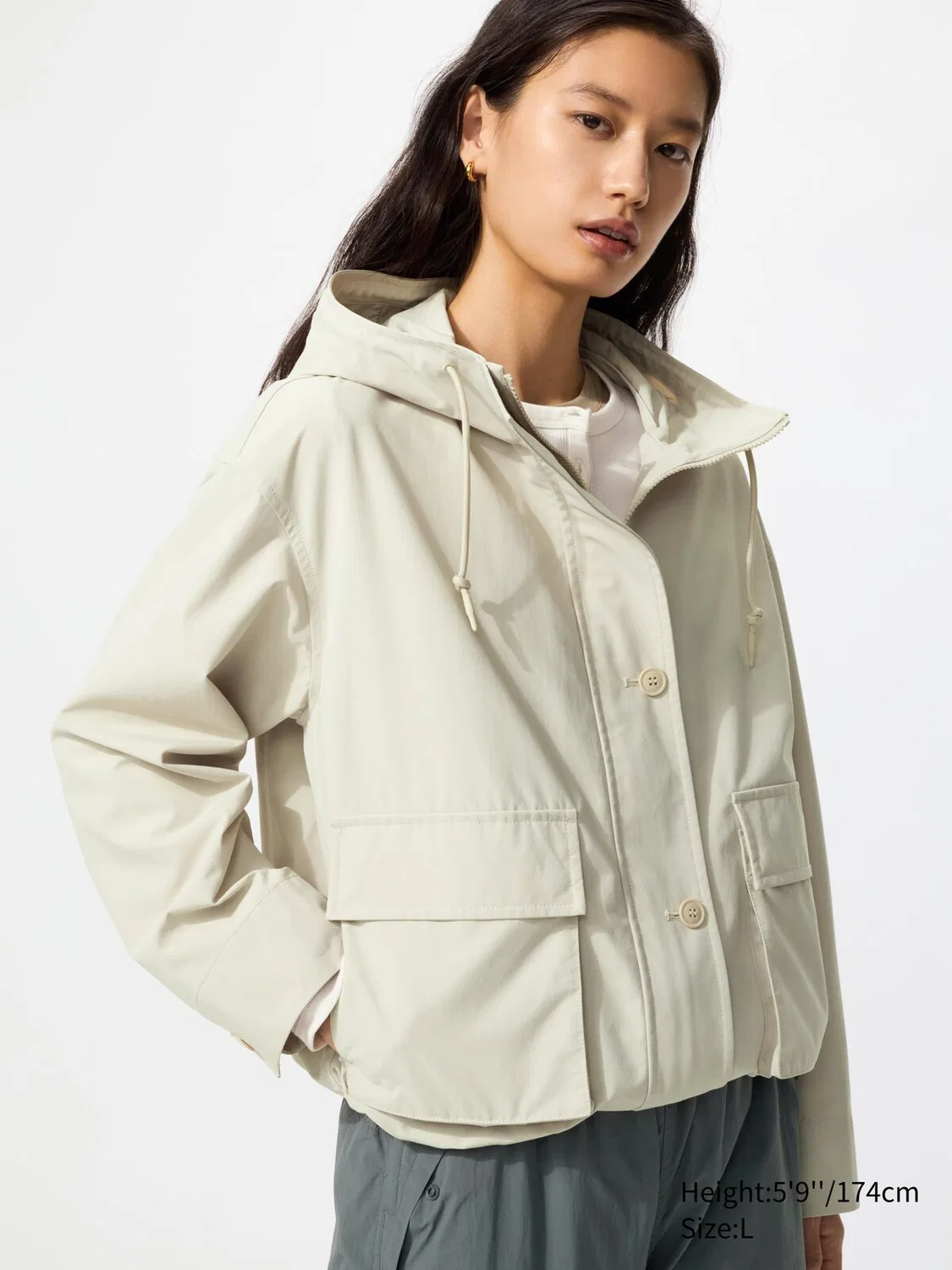 Парка Uniqlo, из хлопковой смеси для повседневного использования, бежевый