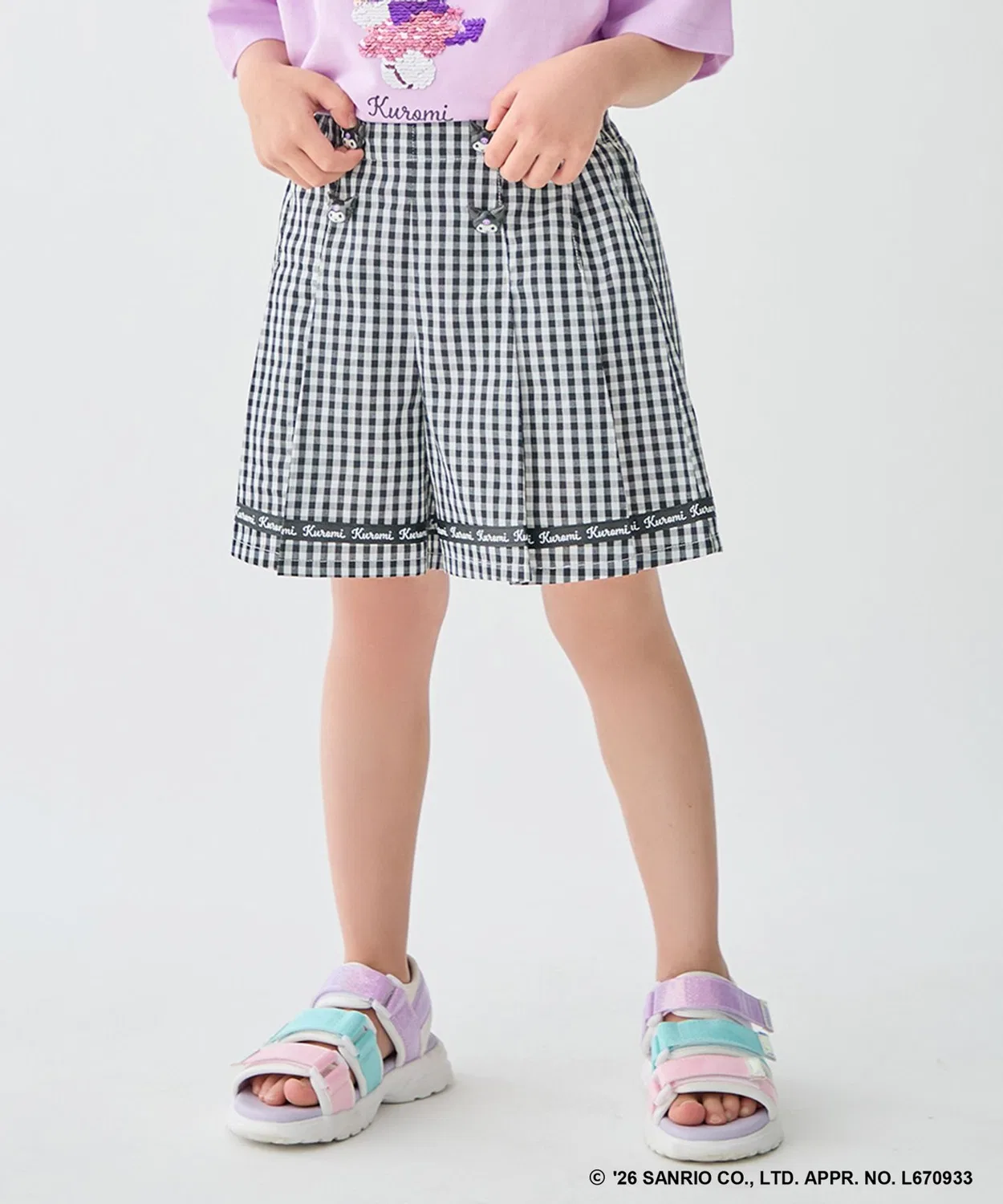 Детские шорты для девочек с принтом Sanrio Characters Black Gingham Sanrio, Черный Гингем