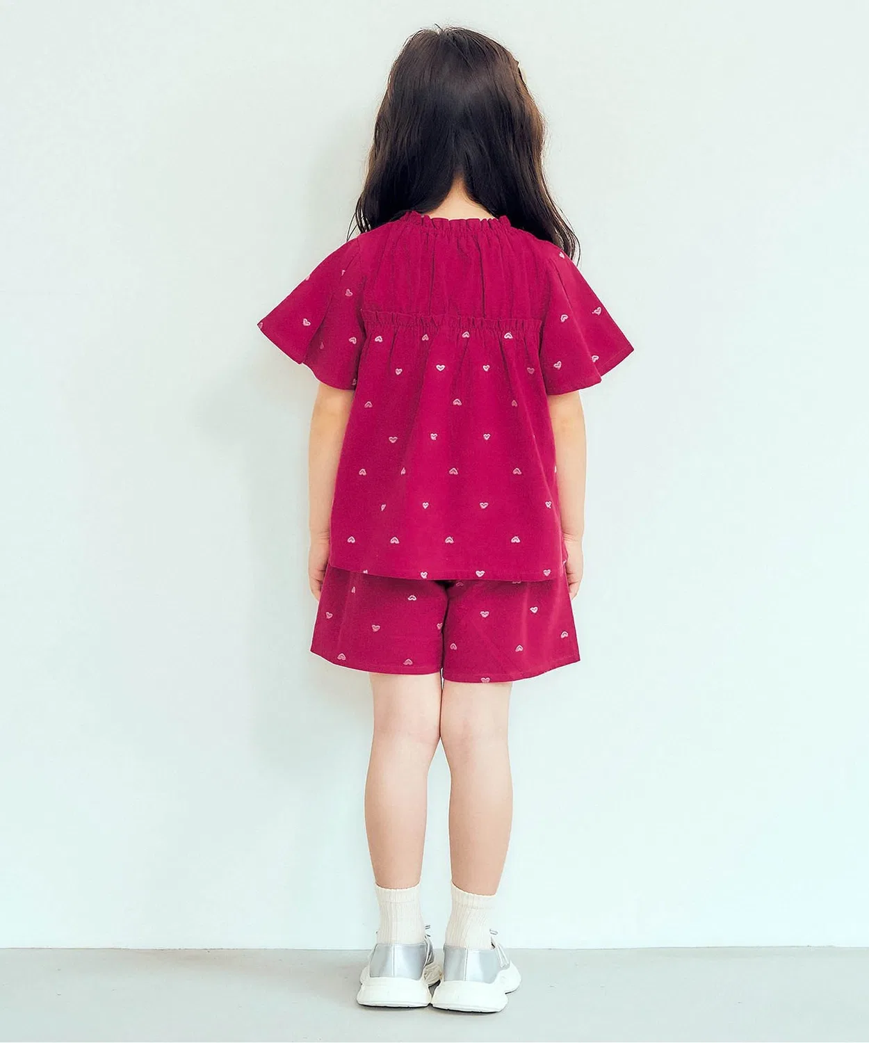 Детские шорты с вышивкой цветы и сердце, модель Flower Heart Embroidery, apres les cours, Бордовый — фото 3