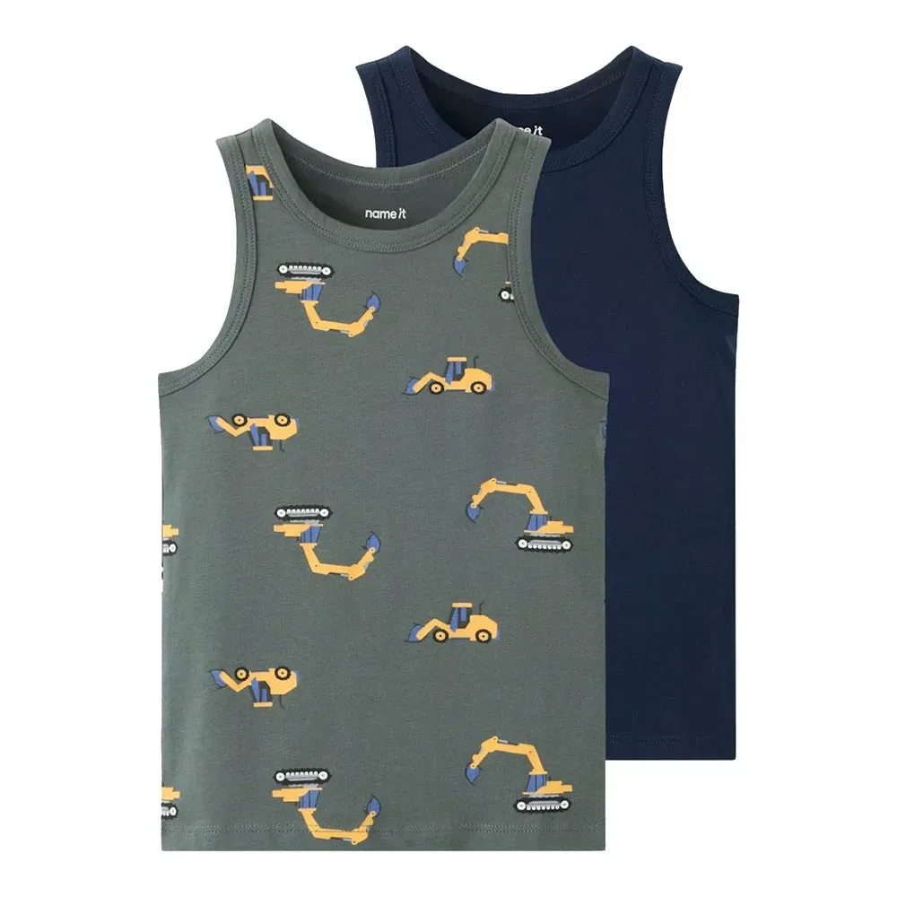 Детские майки для мальчиков с принтом Excavator Sleeveless Base Layer 2-Pack Name it, Blue