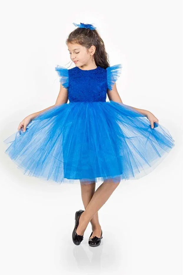 Детское платье для девочек кружевное Mnk Baby&Kids, Saks Blue — фото 3