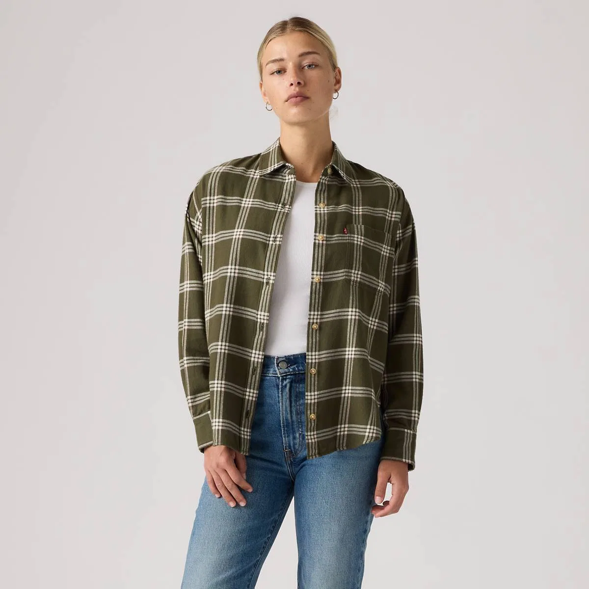 Фланелевая рубашка на пуговицах Nash Levi's, Vilja Windowpane Olive Night - Green — фото 3