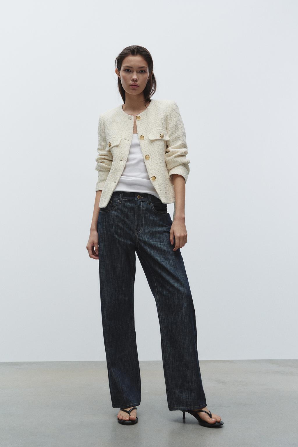 

Тканая куртка с поясом ZARA, экрю