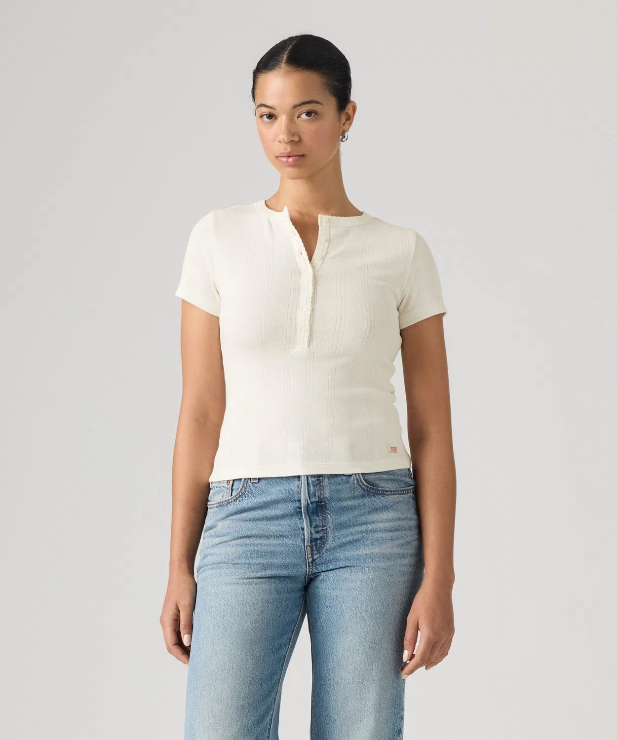 Женская футболка с коротким рукавом и поло, модель Pointelle Levi's, Белый