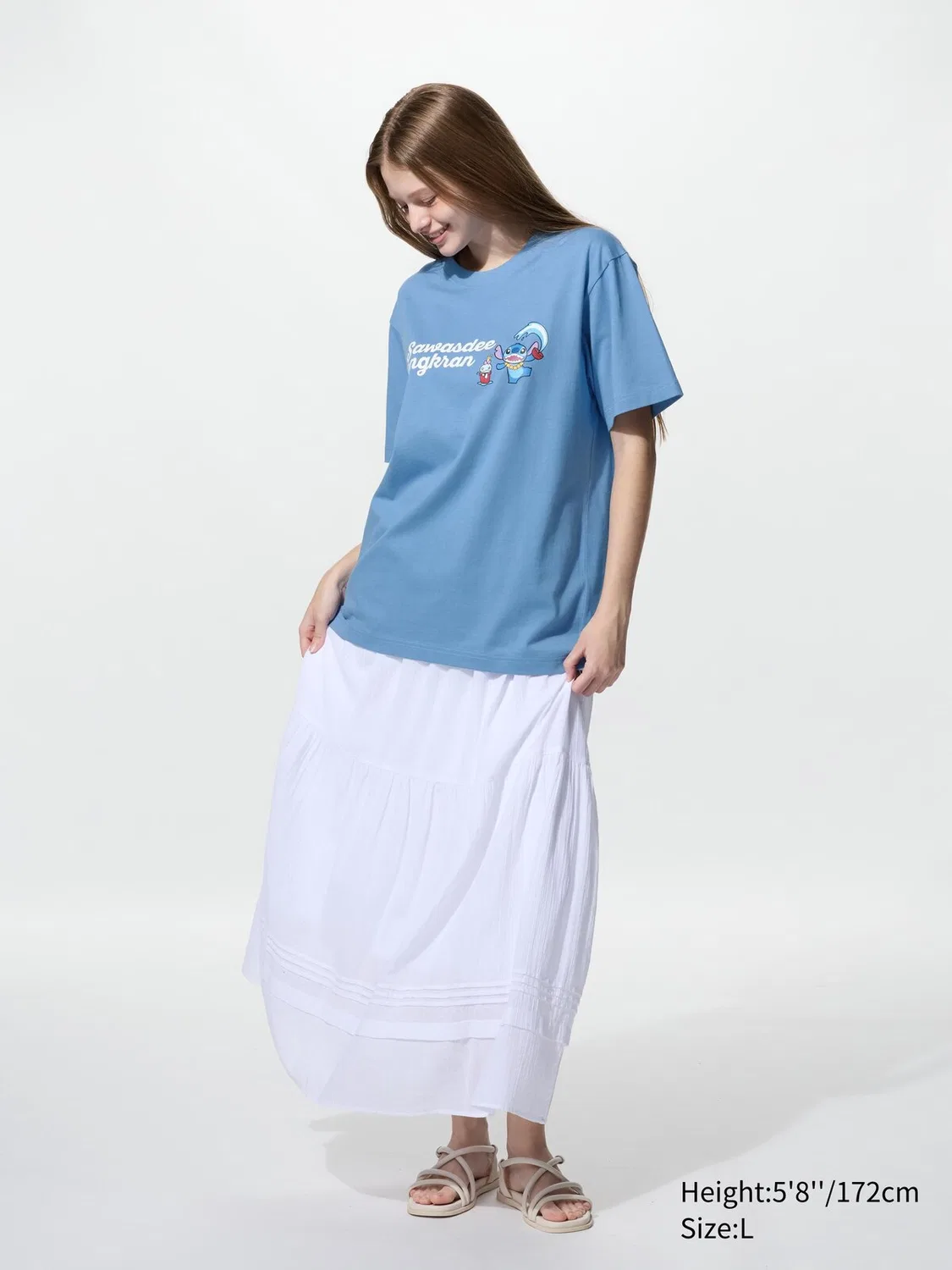 Футболка Uniqlo, с графическим принтом "Stitch in thailand ut", синяя — фото 3
