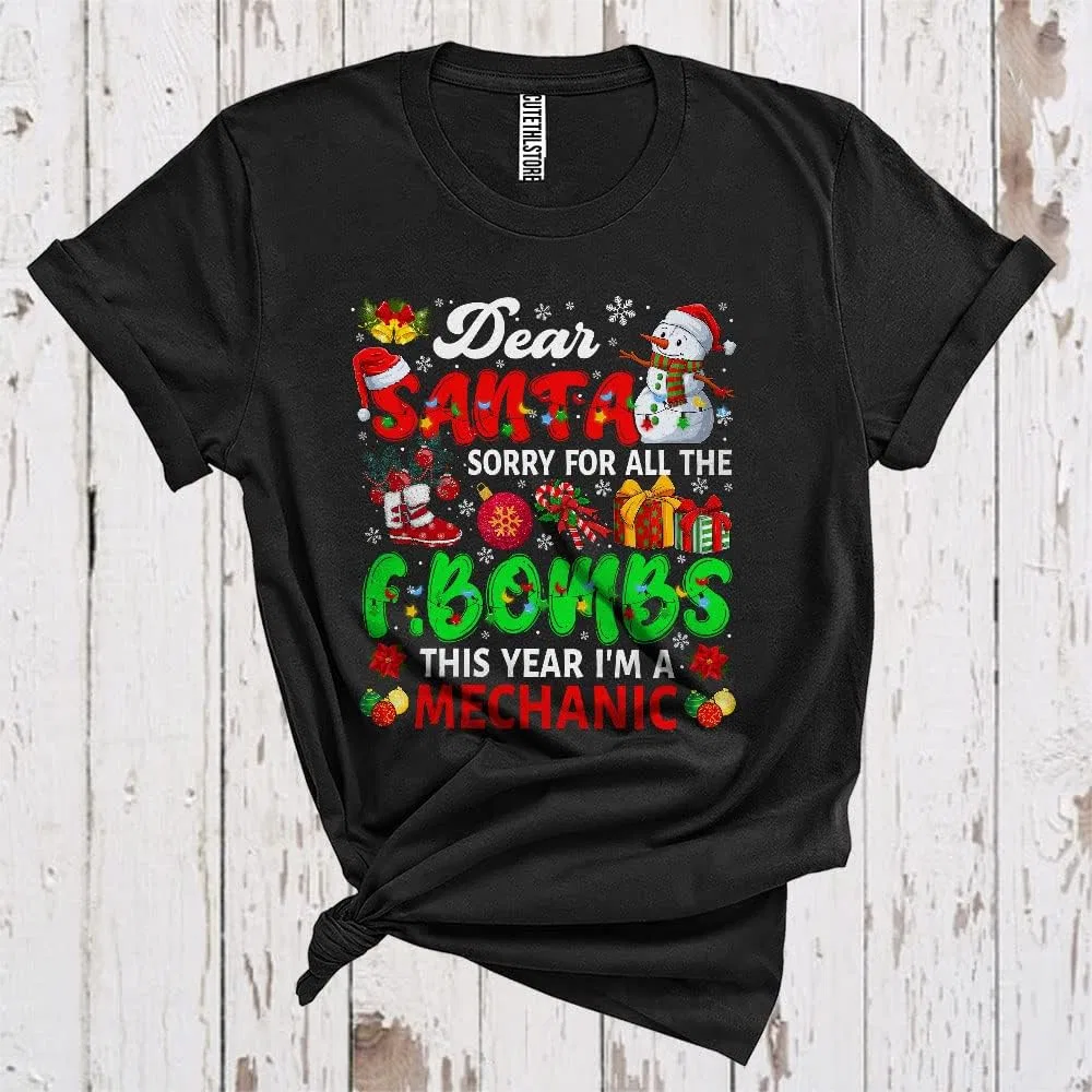 Футболка с принтом I'm A Mechanic Funny Cool Christmas Lights, Black — фото 2