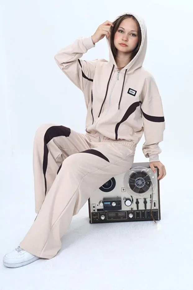 Детский комплект из худи и брюк с принтом Jannock, Beige