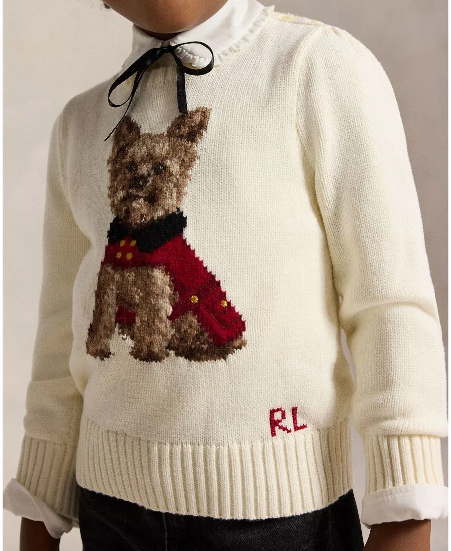 Хлопковый свитер с изображением собаки для девочек, размеры 2T-6X Polo Ralph Lauren, Clubhouse Cream — фото 3