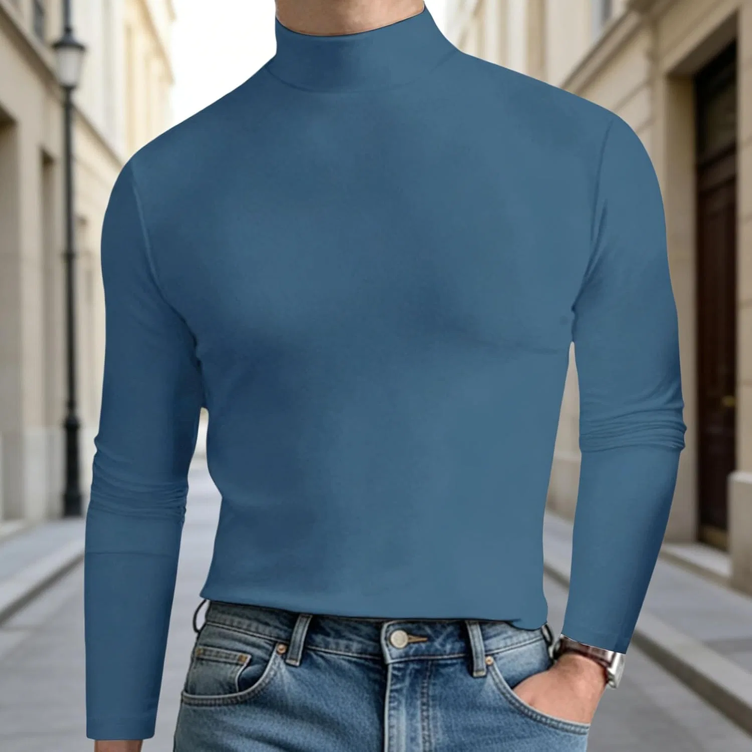 Мужская водолазка slim fit Mock Neck Top, Blue — фото 4