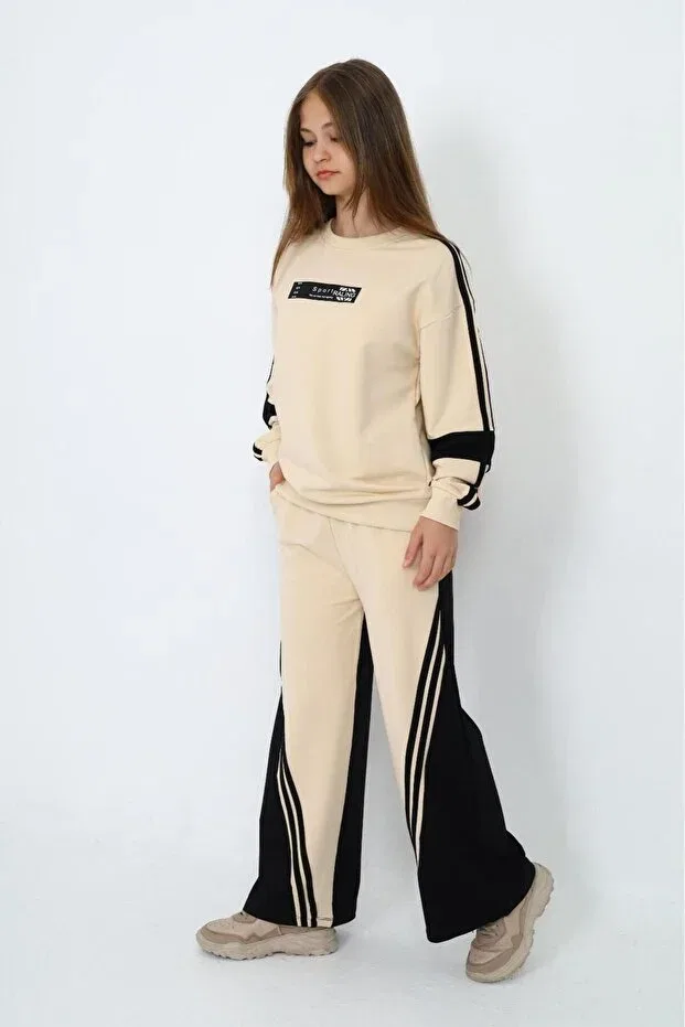 Детский спортивный костюм для девочек из 2 предметов Oversize Joui Co, Light Coffee