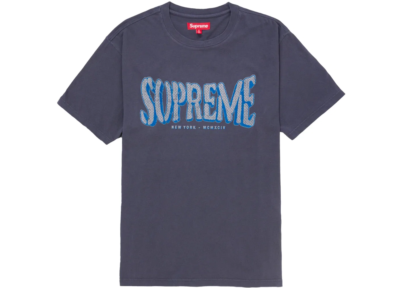 Мужская футболка с принтом Supreme Flocked Washed S/S Top, Navy
